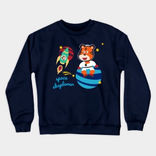 Space tiger or astronaut in a space suit with cartoon style. Crewneck Sweatshirt